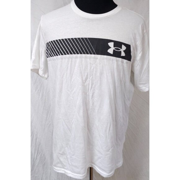 Under Armour Mens Large White Black UA Short Sleeve Logo Spellout T-Shirt - Picture 1 of 12